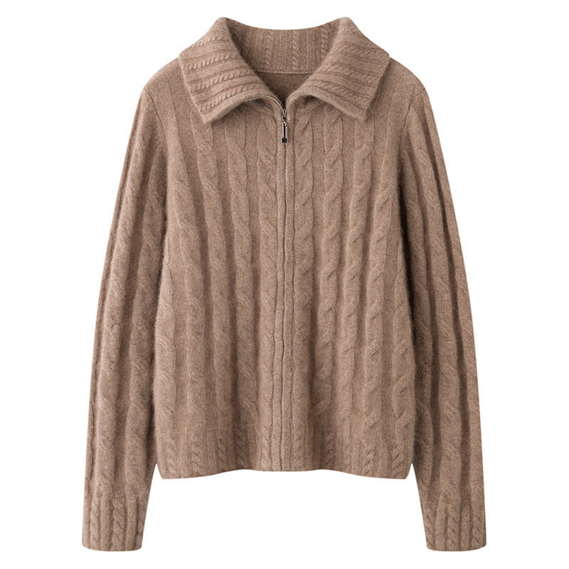 Soft Crew Neck Zip Up Women's Sweater