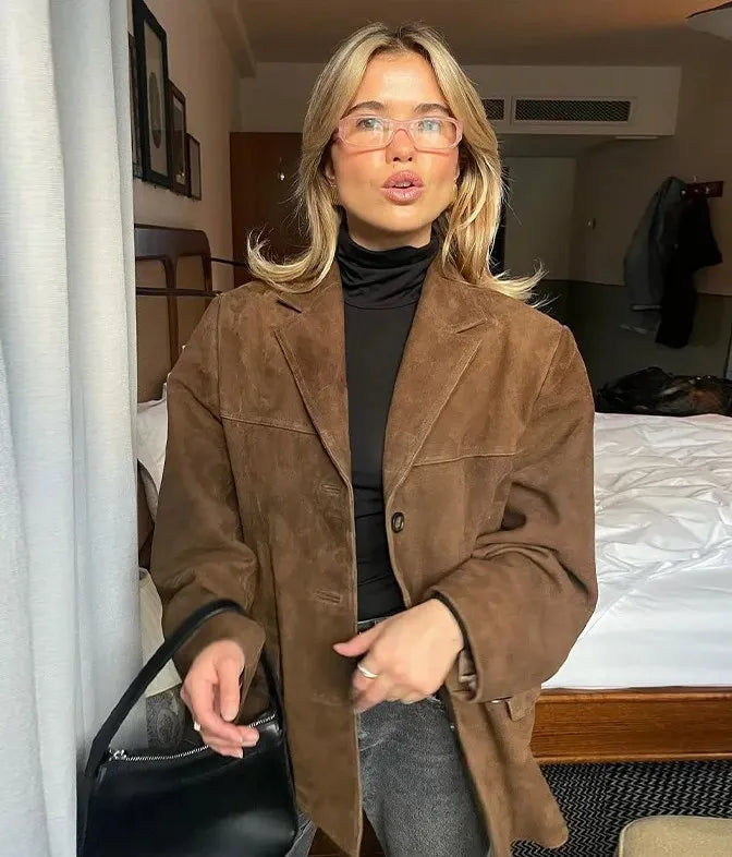 Luxurious Suede Women's Coat with Button Front