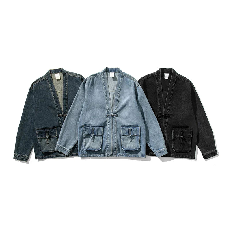 Classic Blue Distressed Kimono Jacket