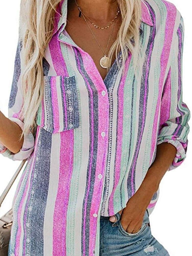 Casual Striped Long Sleeve Women's Shirt