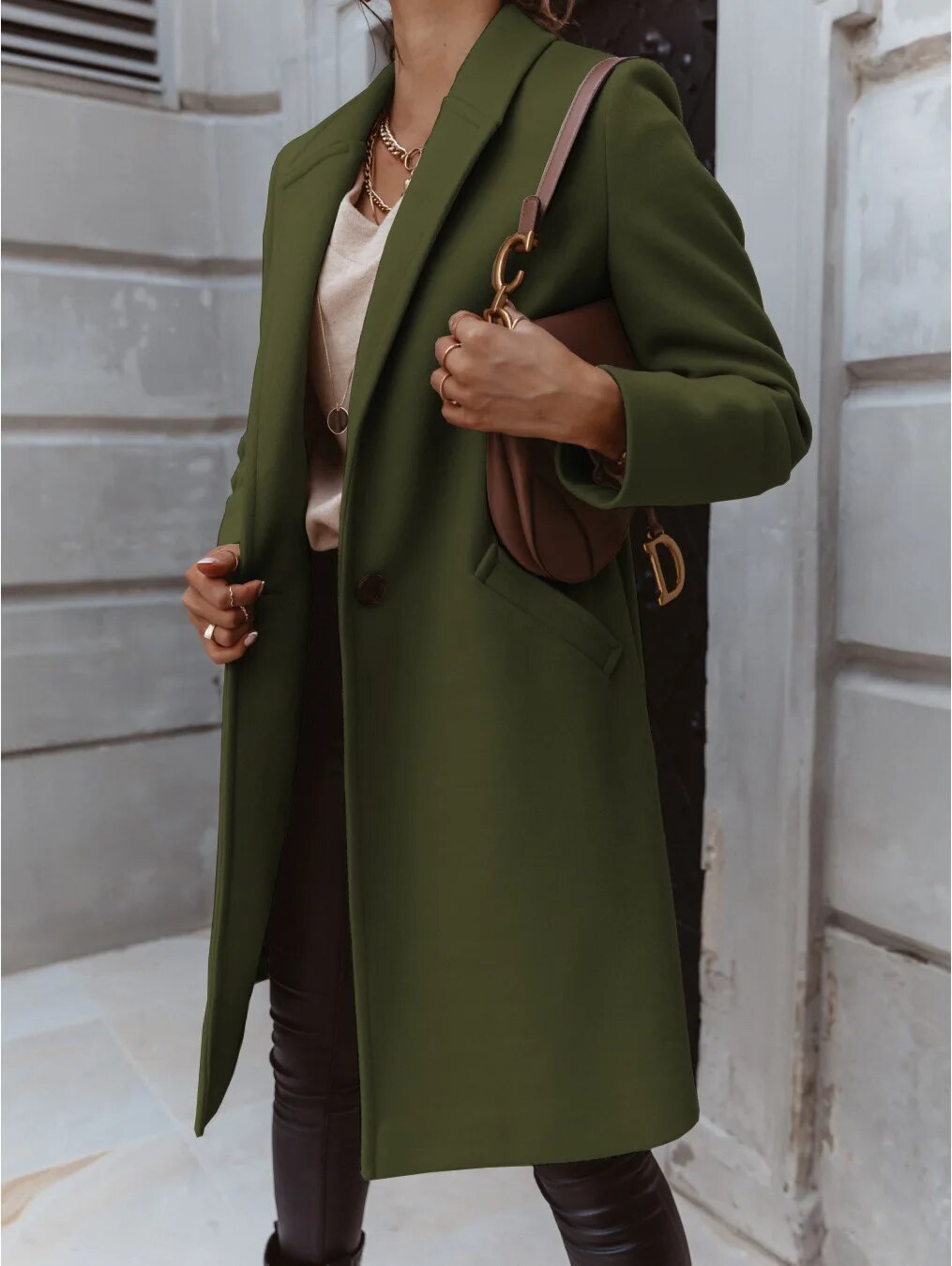Women's Classic Wool Coat Tailored Fit Button Front