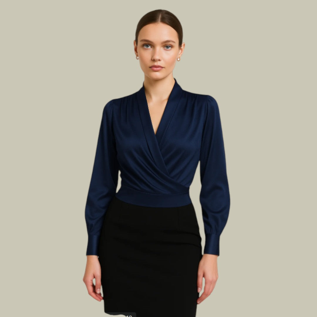 Classic Fit V Neck Long Sleeve Blouse - Nocini