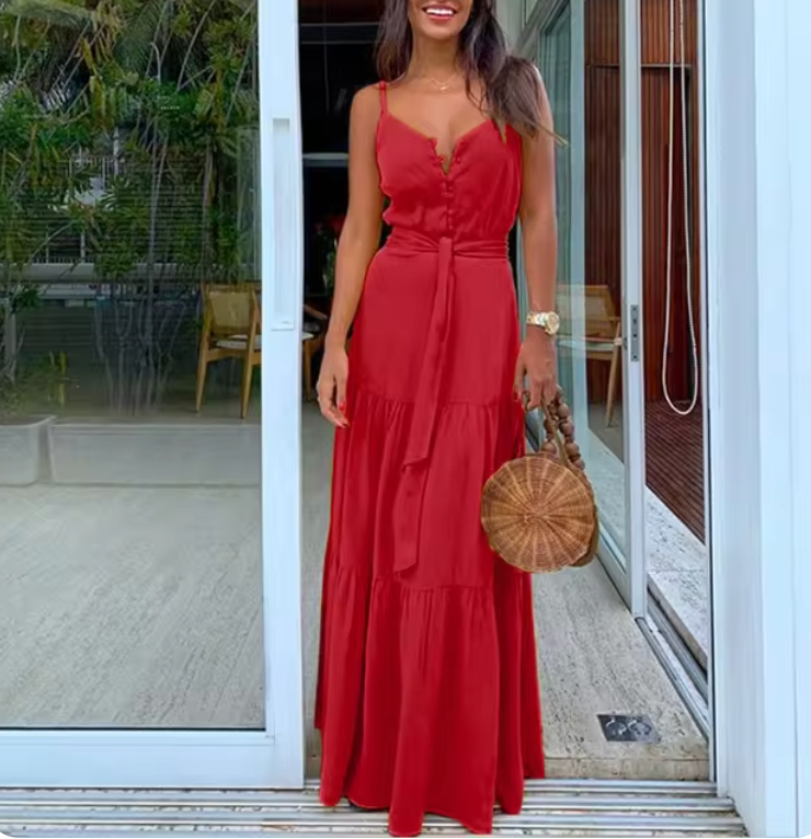 Loose Fit V Neck Summer Dress with Adjustable Straps