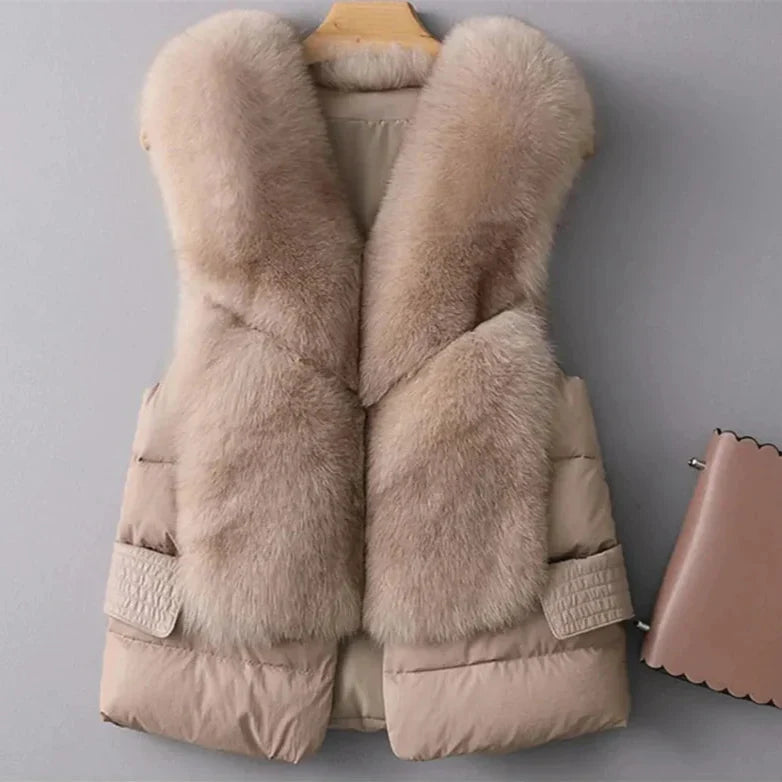 Warm Padded Vest with Faux Fur Trim