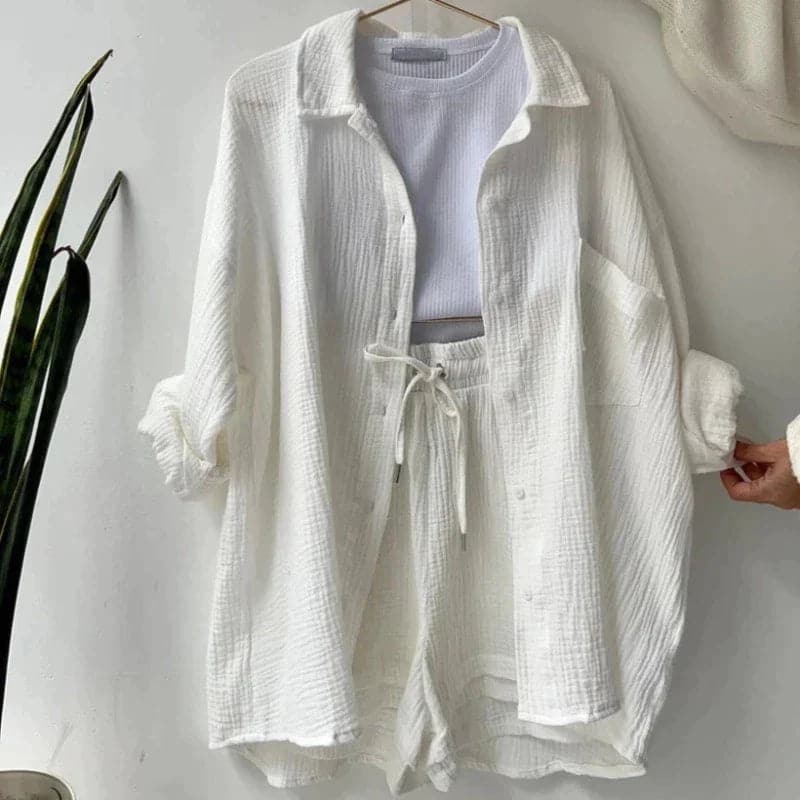 Ladies' Outfit - Long Sleeve Top & High Waisted Shorts