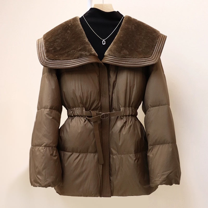 Warm Padded Down Coat with Fur Hood