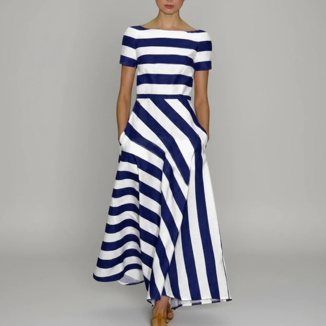 Chic Striped Fit Flare Midi Dress