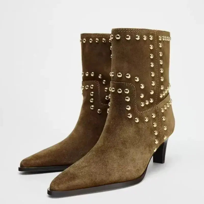 Glamorous Ankle Boots for Women - Low Heel Suede Shoes - Nocini