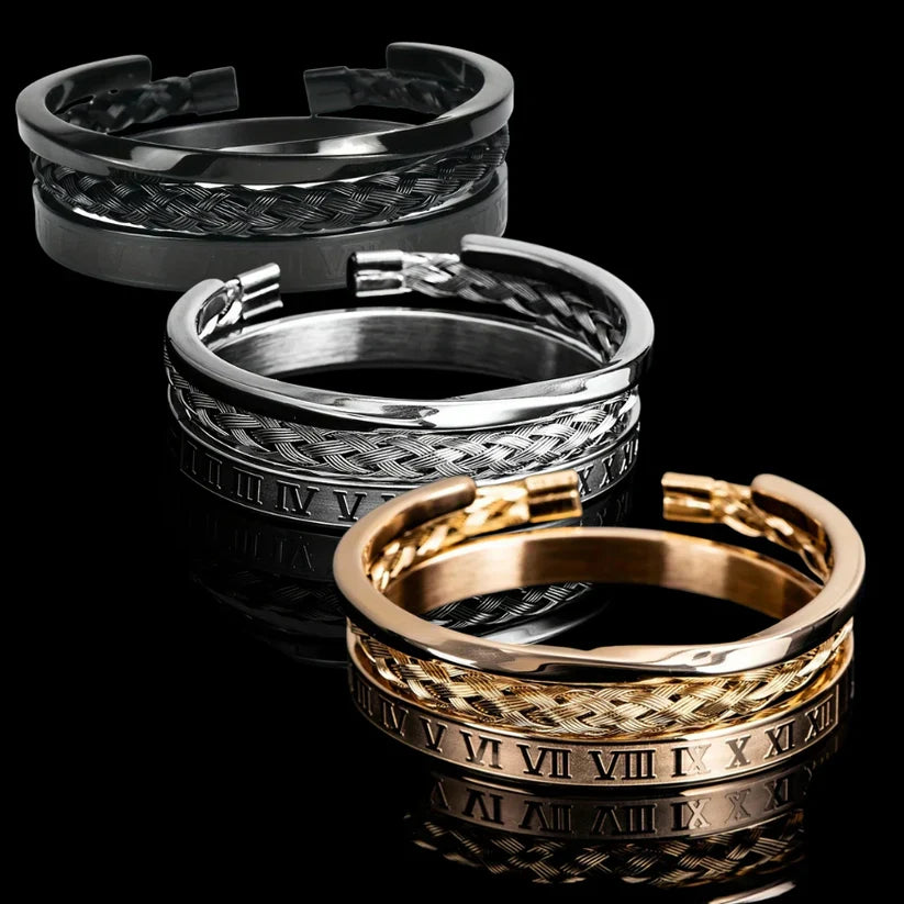 Personalized Roman Numeral Cuff Bracelet Set