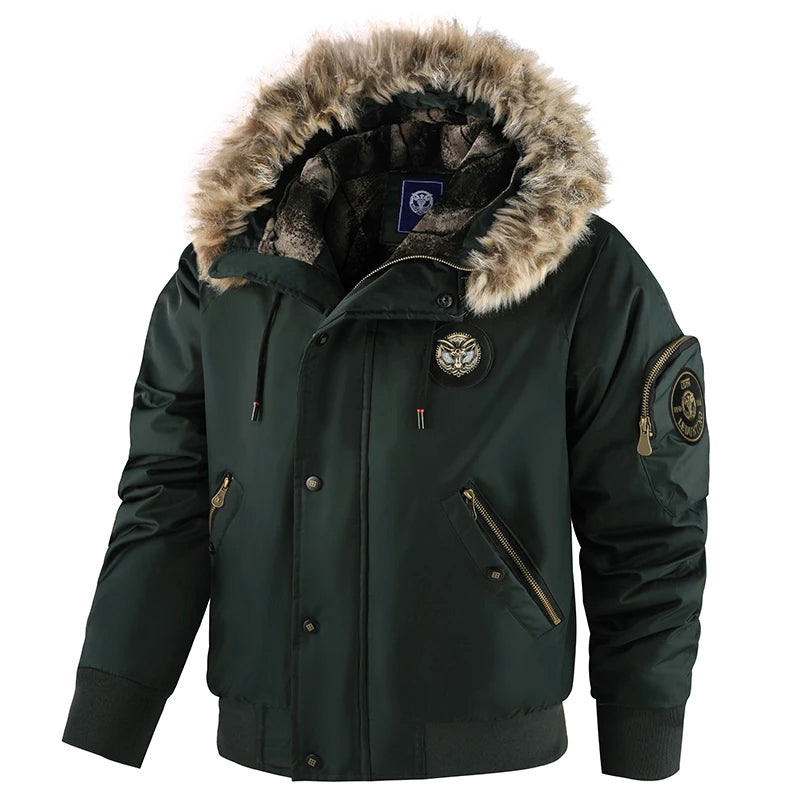 Warm Padded Bomber Jacket with Fur Trim