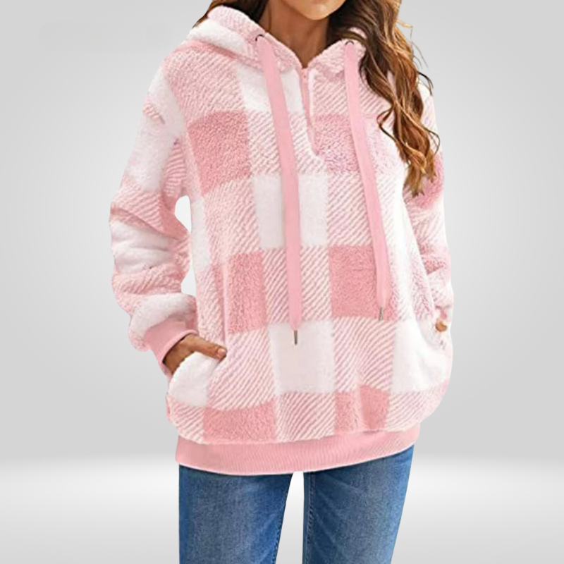 Cozy Women's Checkered Hooded Sweatshirt