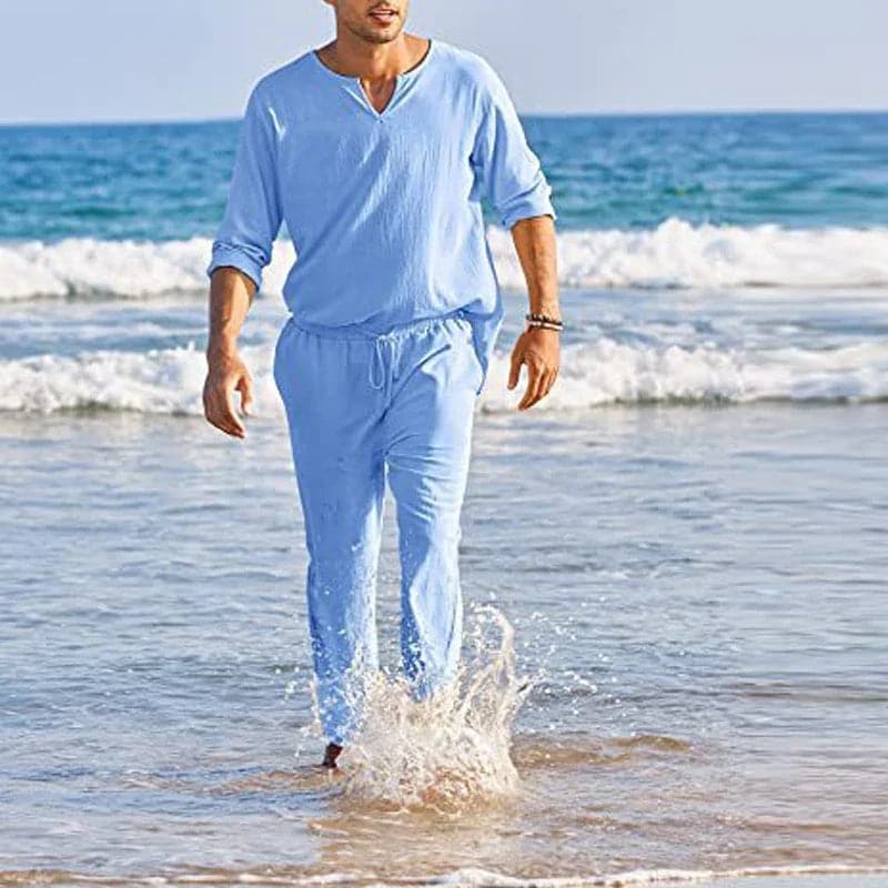 Men's Cotton Summer Suit Shirt and Pants Set