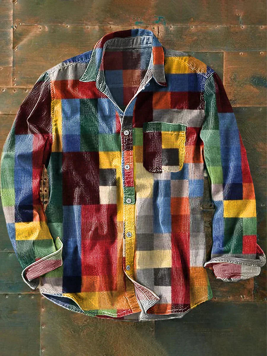 Colorful Men's Plaid Button Down Shirt - Nocini