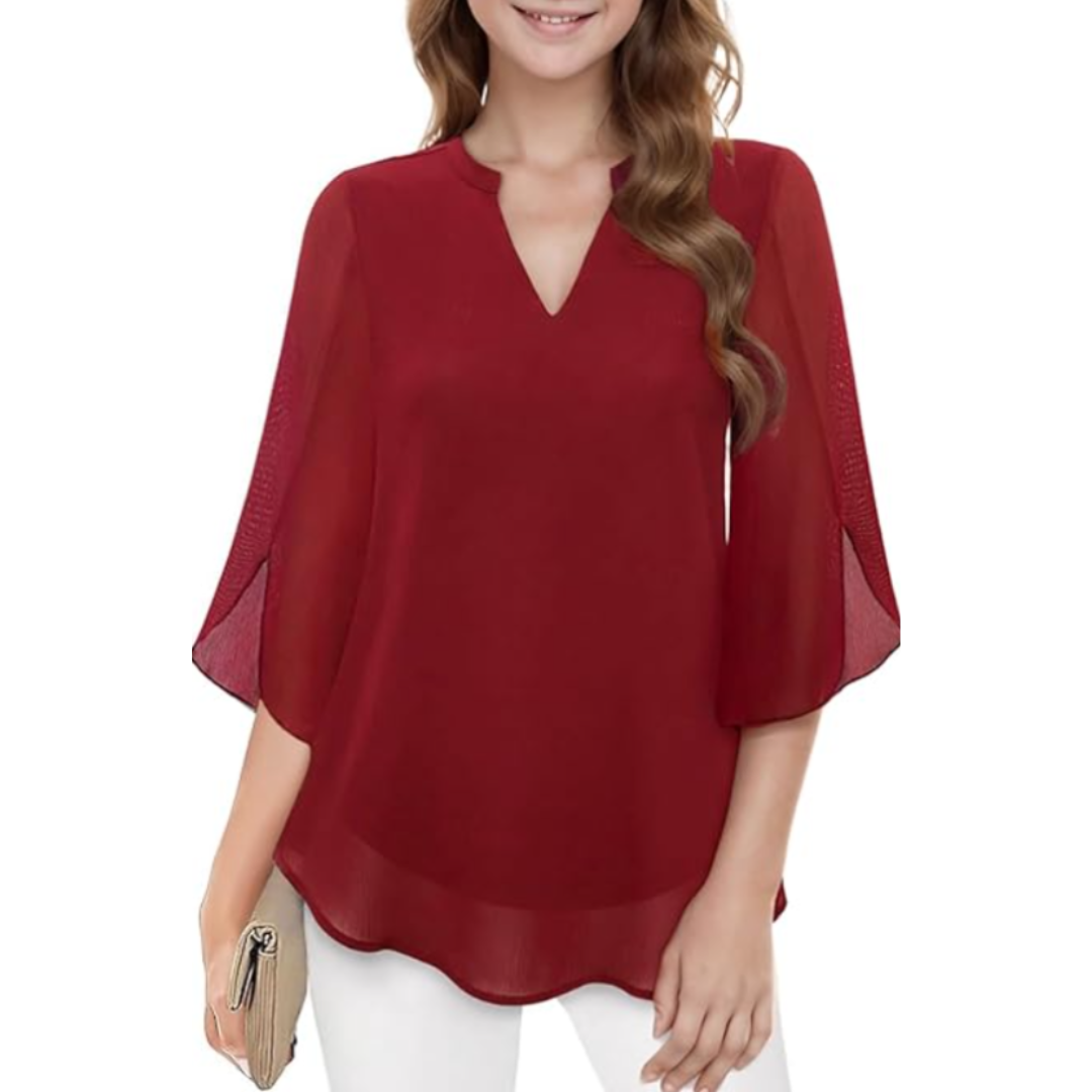 Ladies' Flowy Chiffon Ruffle Blouse