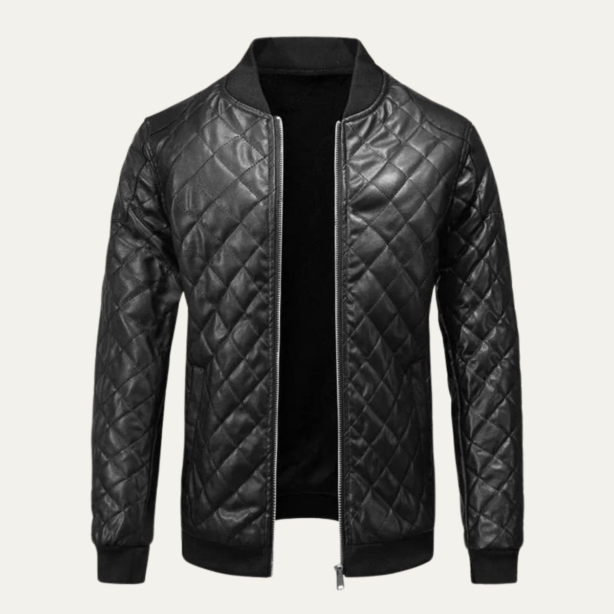 Warm Quilted Leather Men's Bomber Jacket