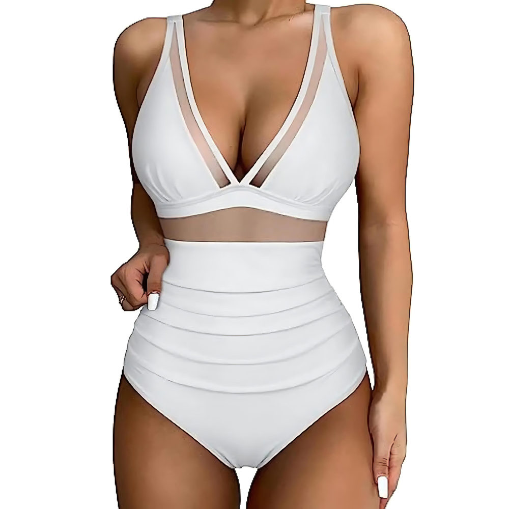Women's Slimming Swimsuit with Mesh Panels and High Legs