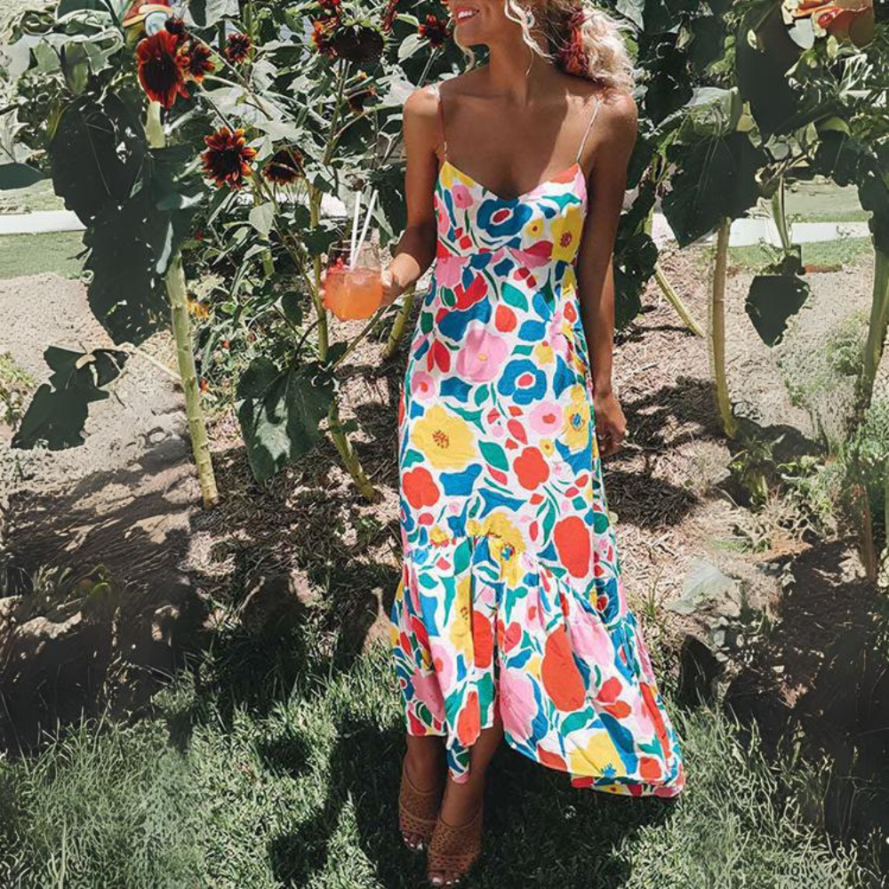 Women's Floral V-Neck Strap Maxi Dress - Nocini