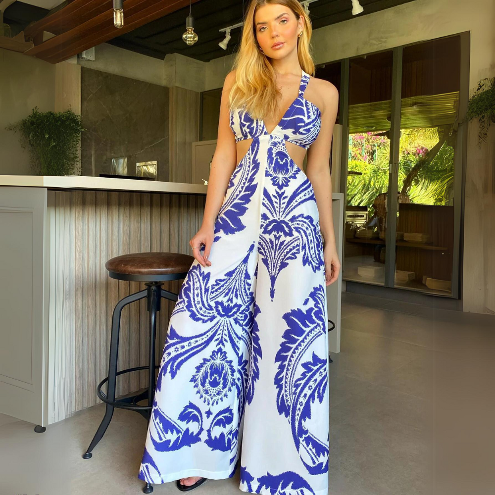 Loose Fit V Neck Maxi Dress with Side Cut Outs - Nocini