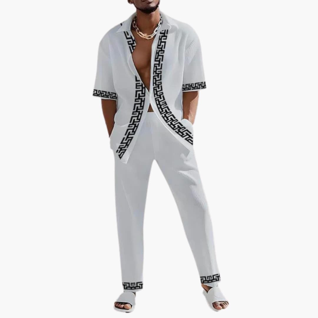 Men's Greek Print Short Sleeve Shirt Set - Olytrend