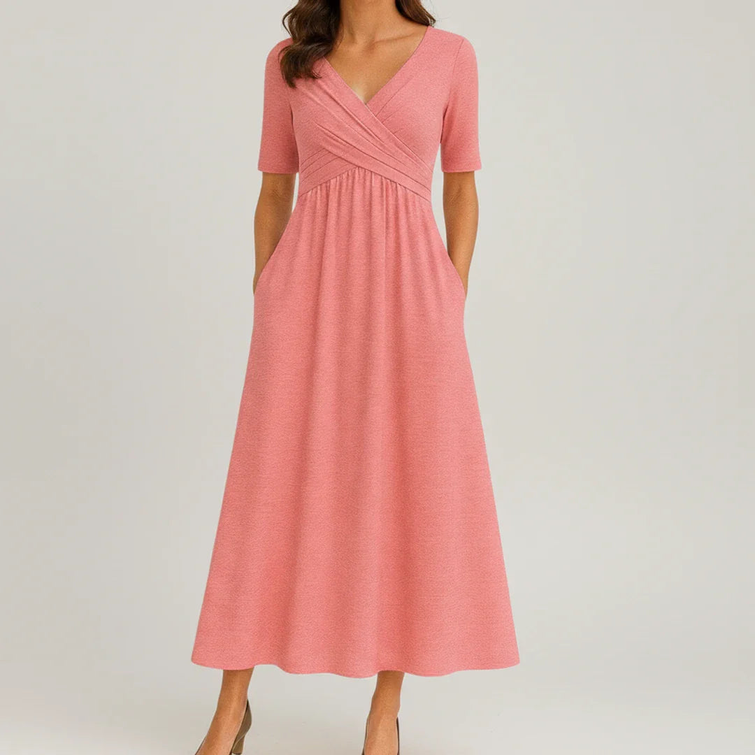 Flattering V Neck Mid Length Dress for Ladies