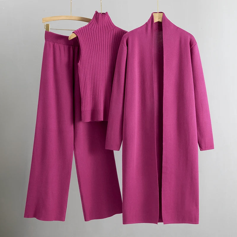 Cozy 3-Piece Cardigan Set Relaxed Fit Duster Jacket