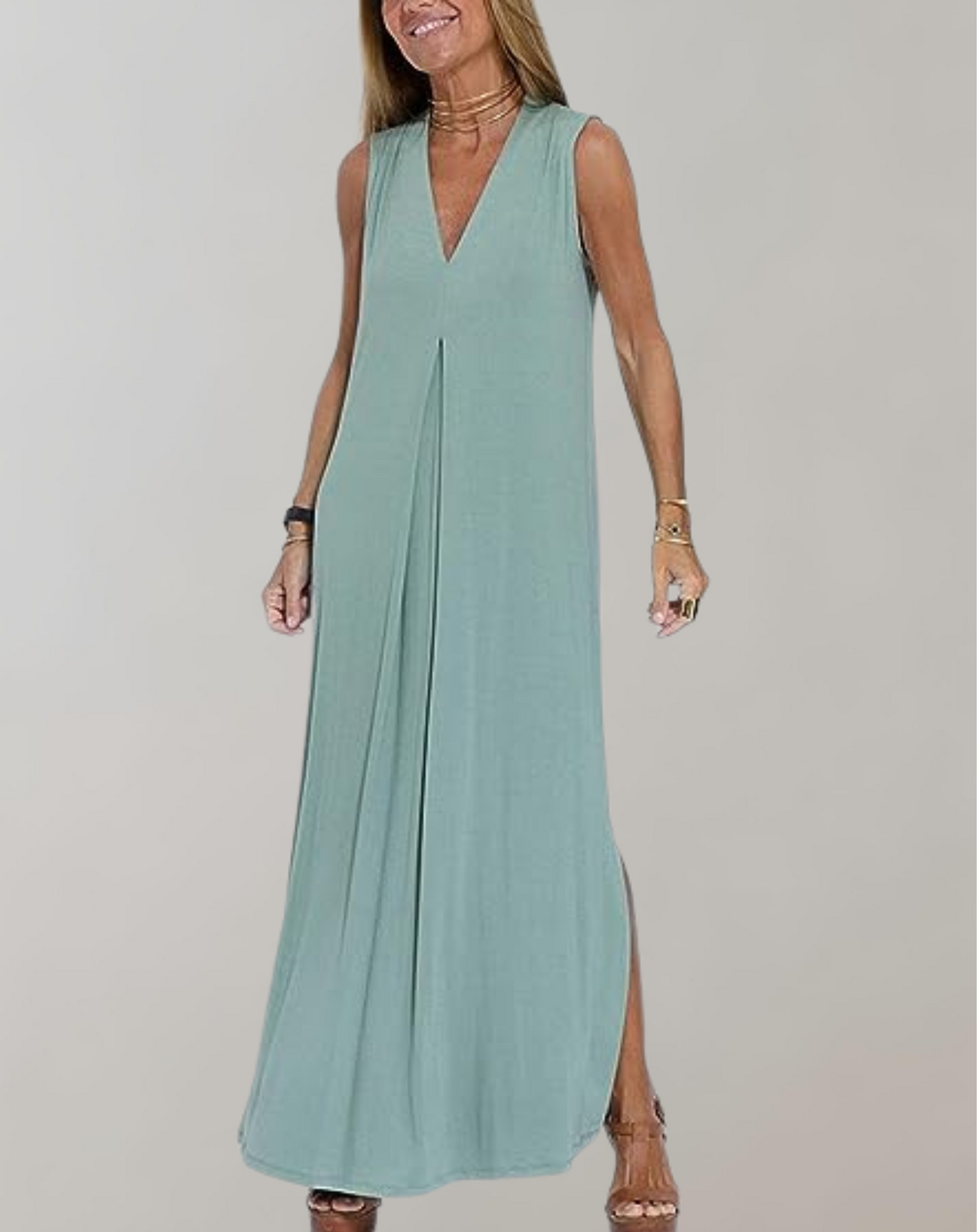 Women's Fit and Flare Sleeveless V-Neck Dress