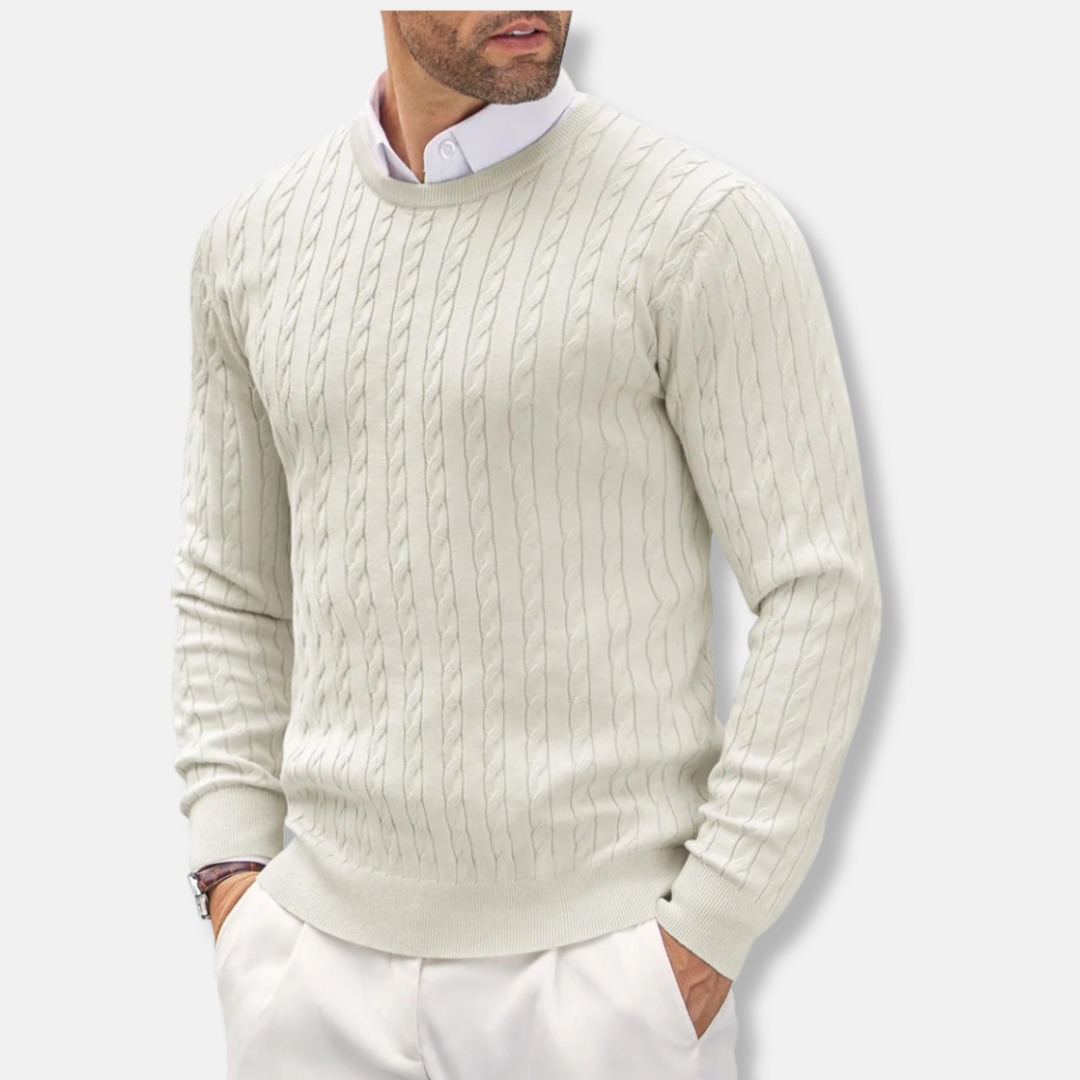 Men's Slim Fit Crew Neck Cable Sweater
