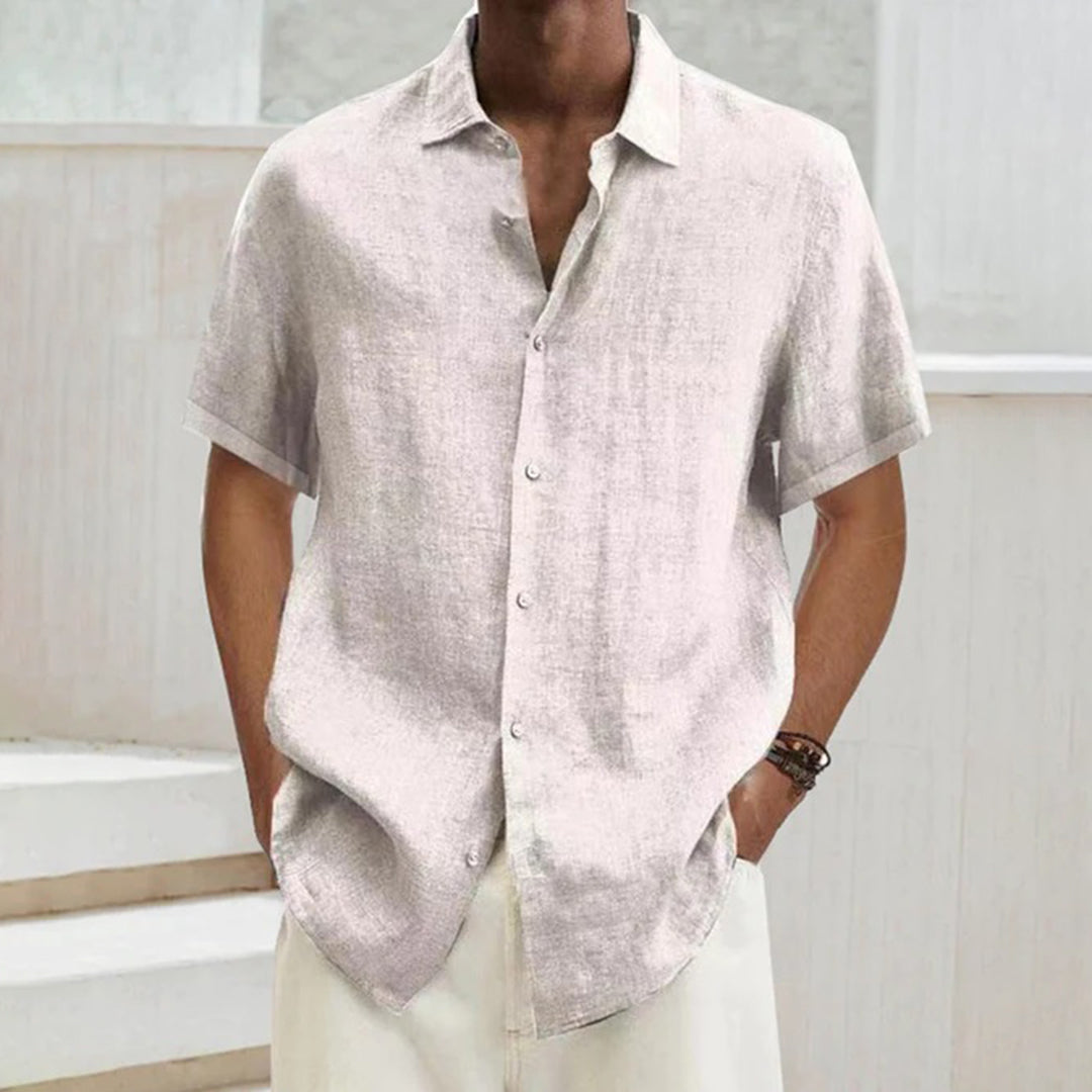 Casual Linen Blend Short Sleeve Men's Shirt