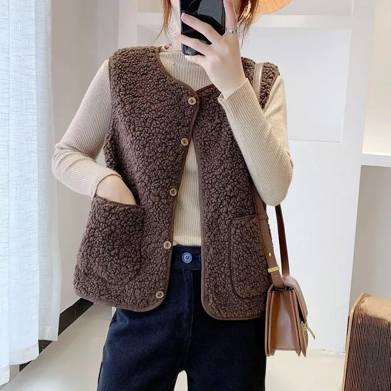 Cozy Women's Fleece Vest with Button Front