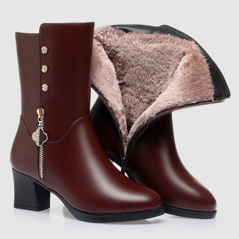 Comfortable Synthetic Mid-Calf Boots | Soft Block Heel Ankle Boots