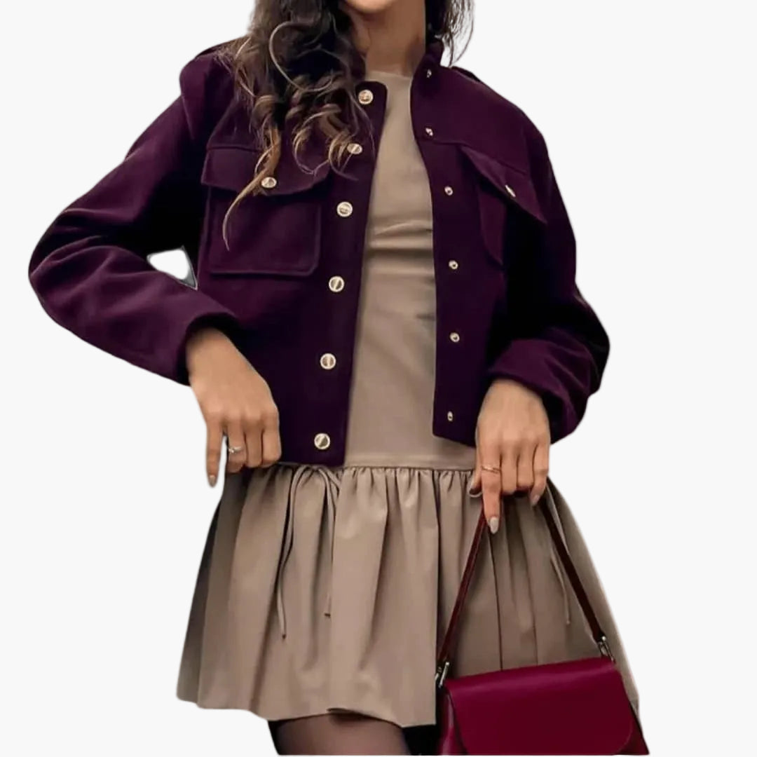 Ladies' Casual Jacket with Crew Neck and Pockets