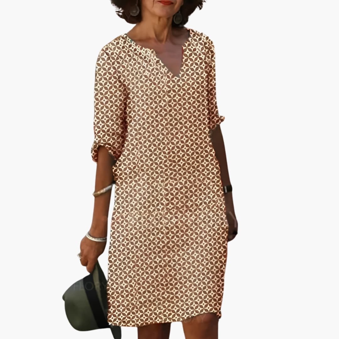 Relaxed Fit Women's V Neck Sundress with Short Sleeves