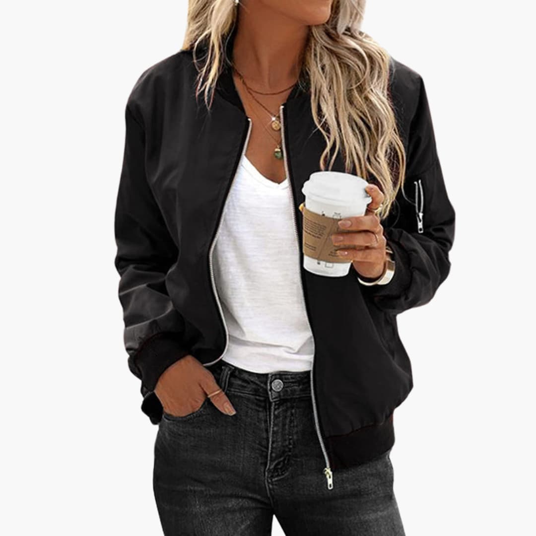 Ladies' Vintage Zip Up Bomber Jacket with Pockets
