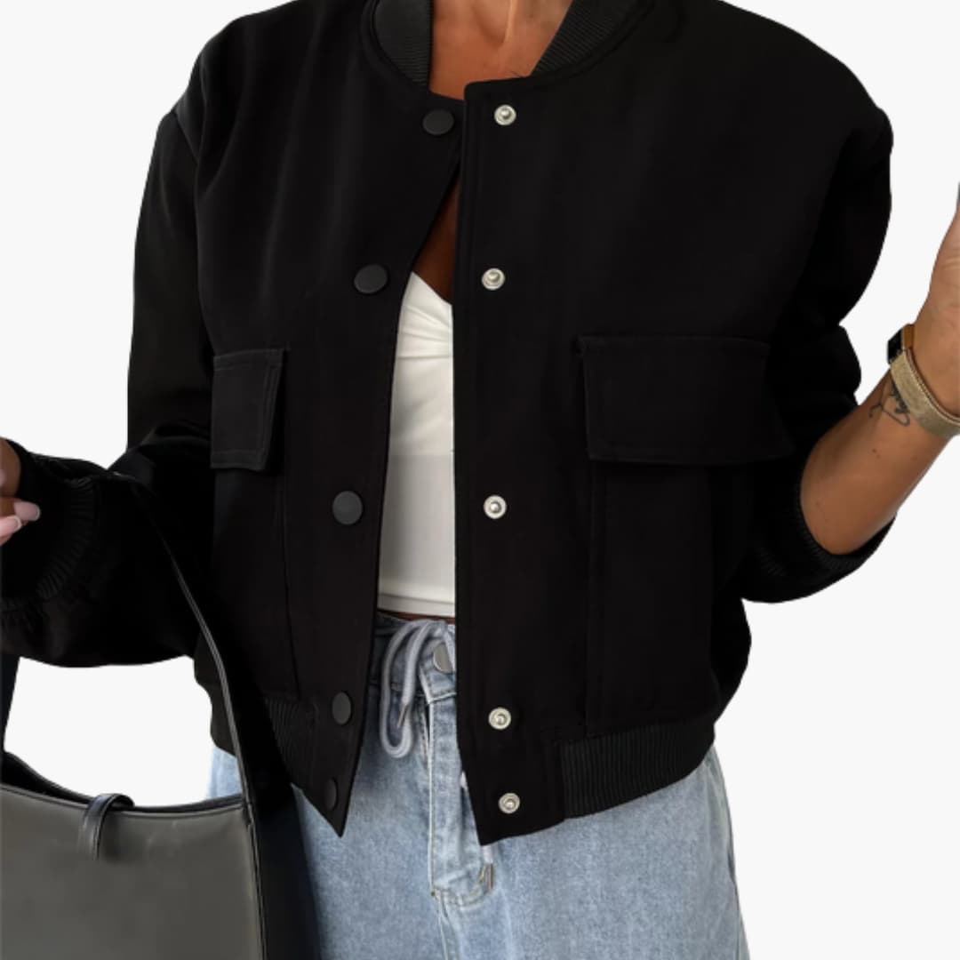 Women's Vintage Style Bomber Jacket with Pockets - Olytrend