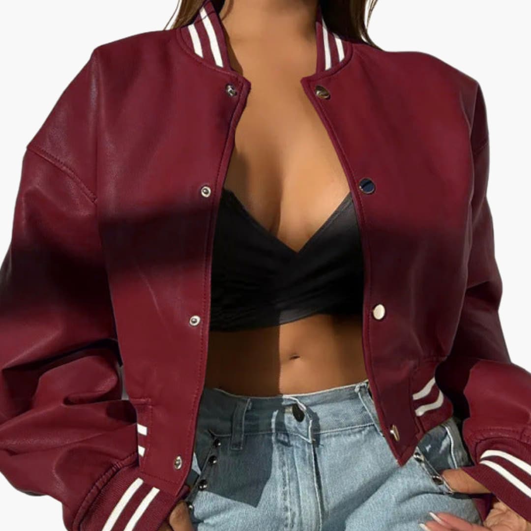Feminine Short Bomber Jacket with Easy Snap Buttons