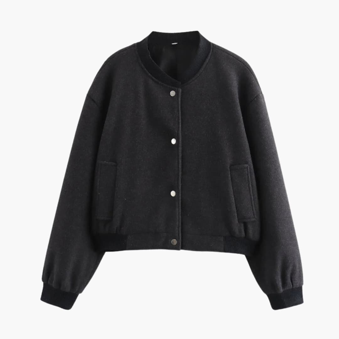 Ladies Short Bomber Jacket with Zip Front