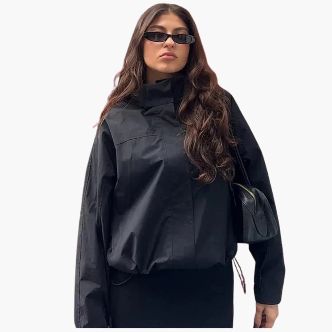 Women's Short Bomber Jacket with Fitted Waist