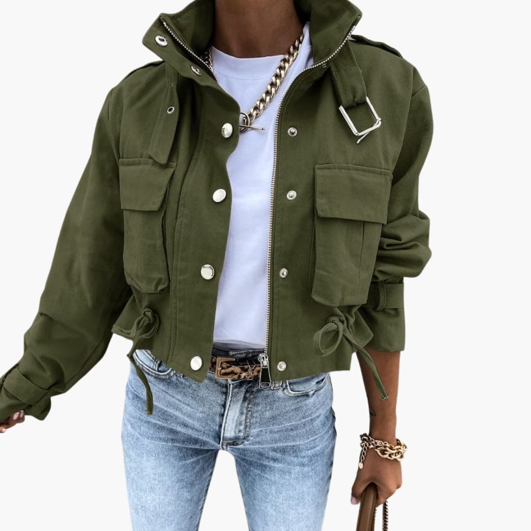 Short Fitted Women's Jacket with Pocket Details