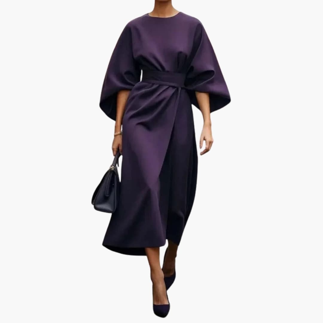 Ladies Elegant Dress with Bell Sleeves and Cinch Waist