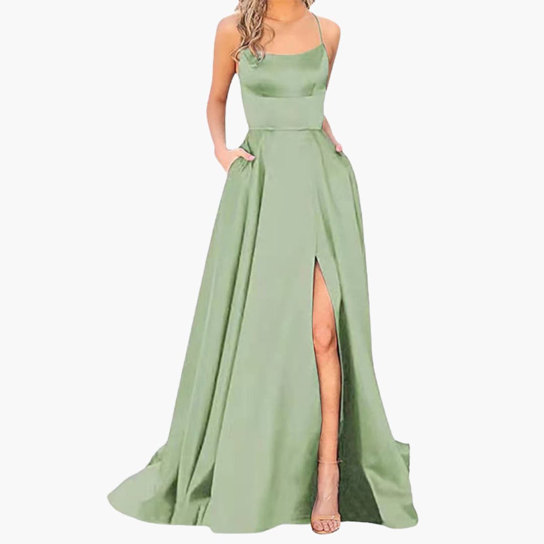 Elegant Ladies Night Dress with U Neck and High Cut