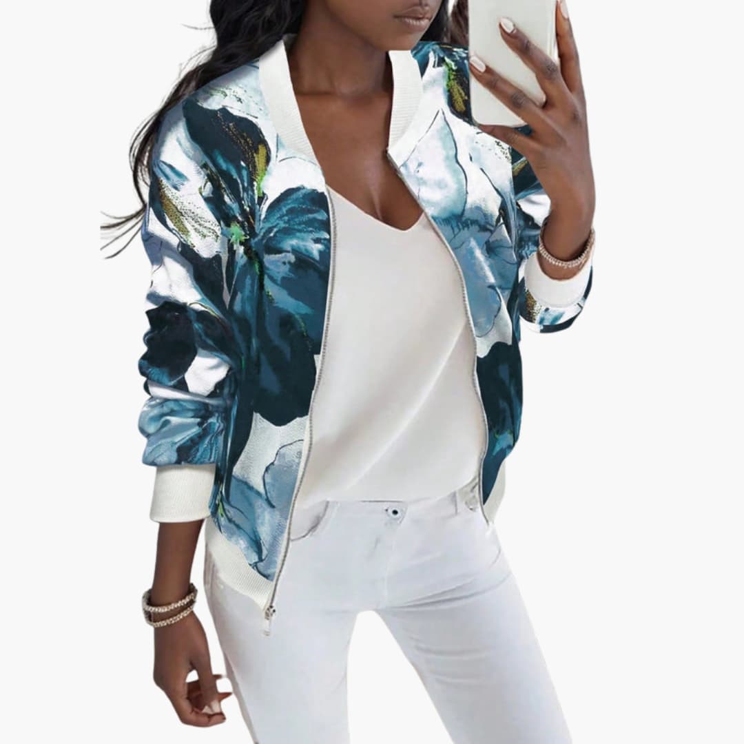 Ladies' Pretty Flower Print Bomber Jacket