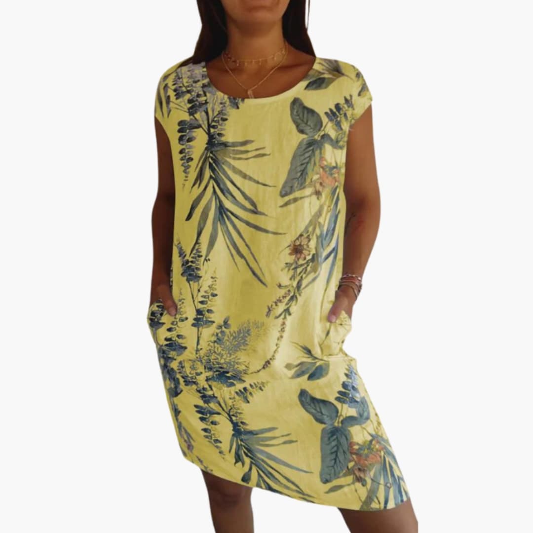 Casual Floral Knee Length Dress with Cap Sleeves