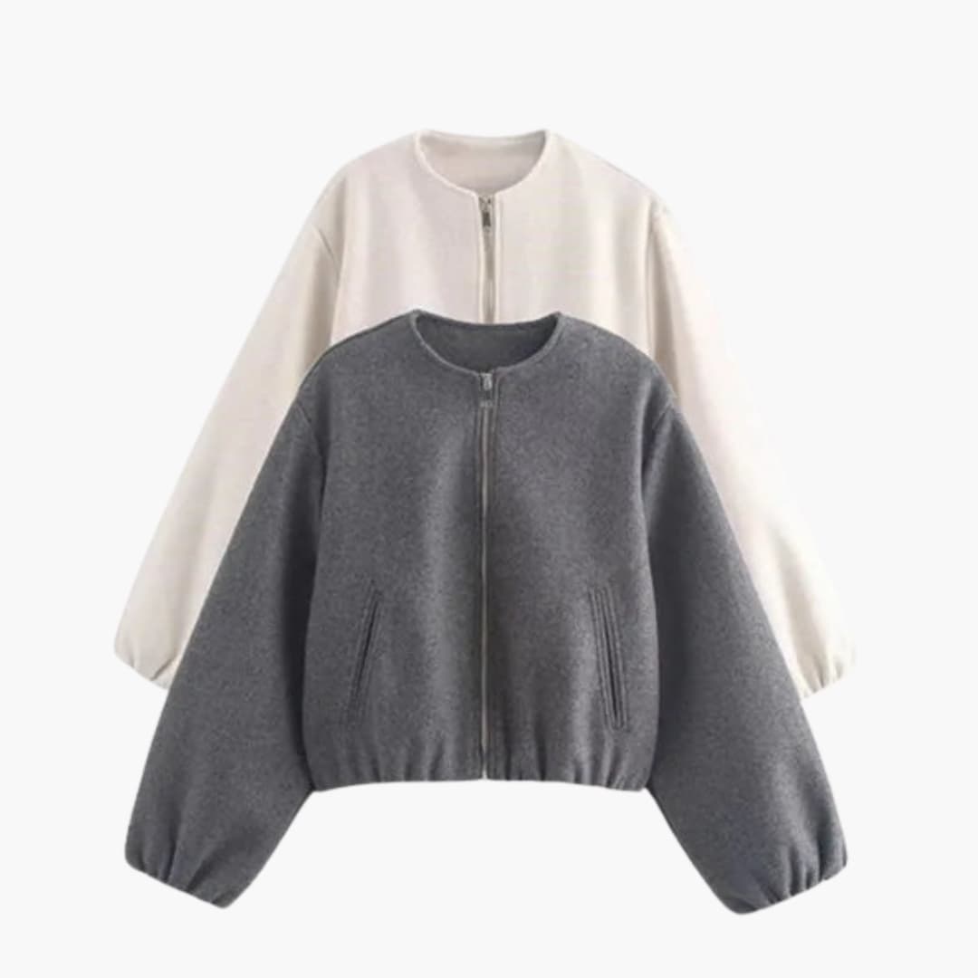 Ladies' Zip Up Coat with Round Collar
