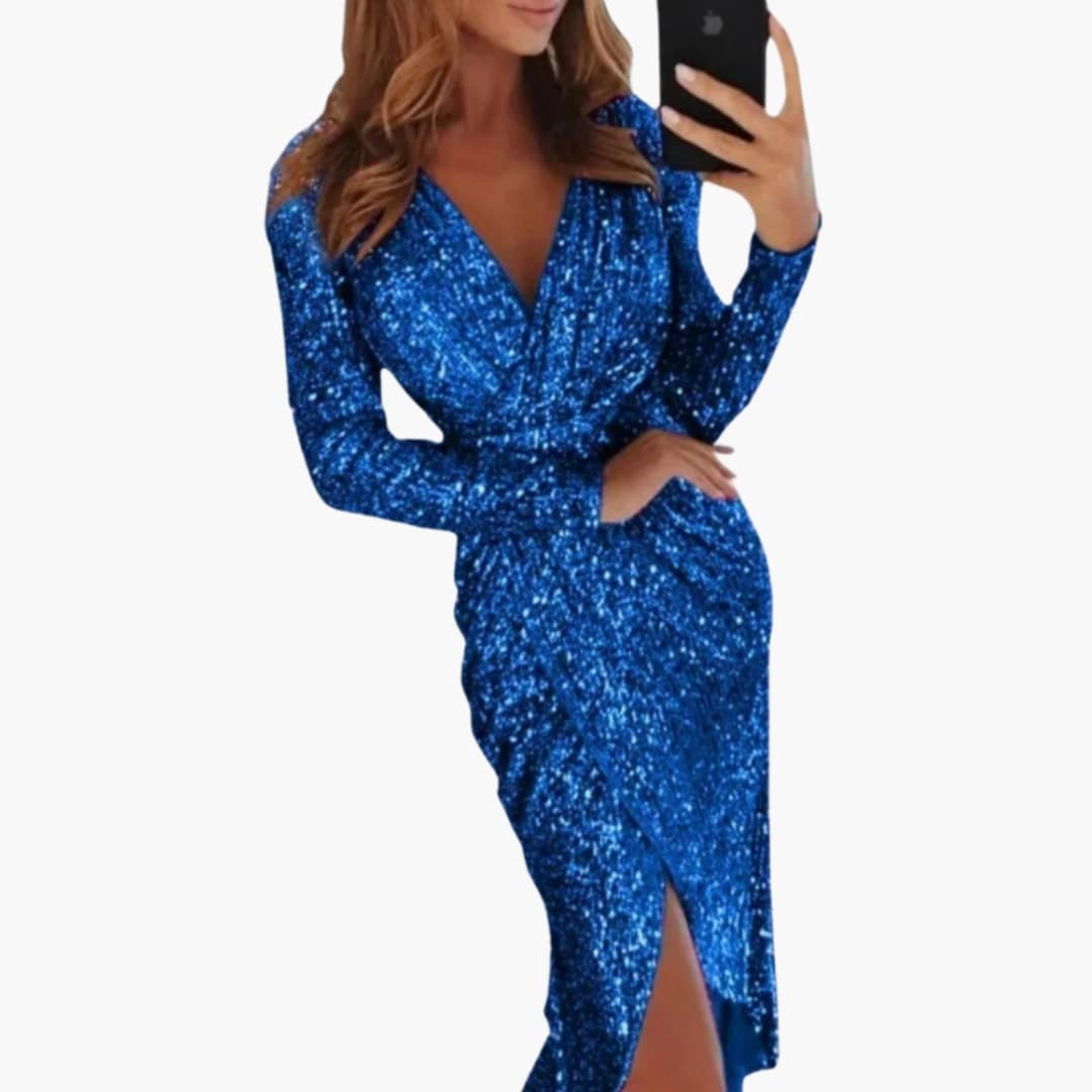 Sparkly Sleeved Midi Party Dress for Women