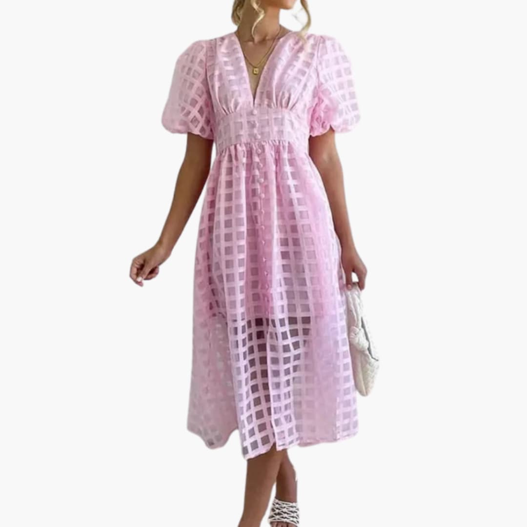 Classic Fit Ladies Midi Dress with Fitted Waist