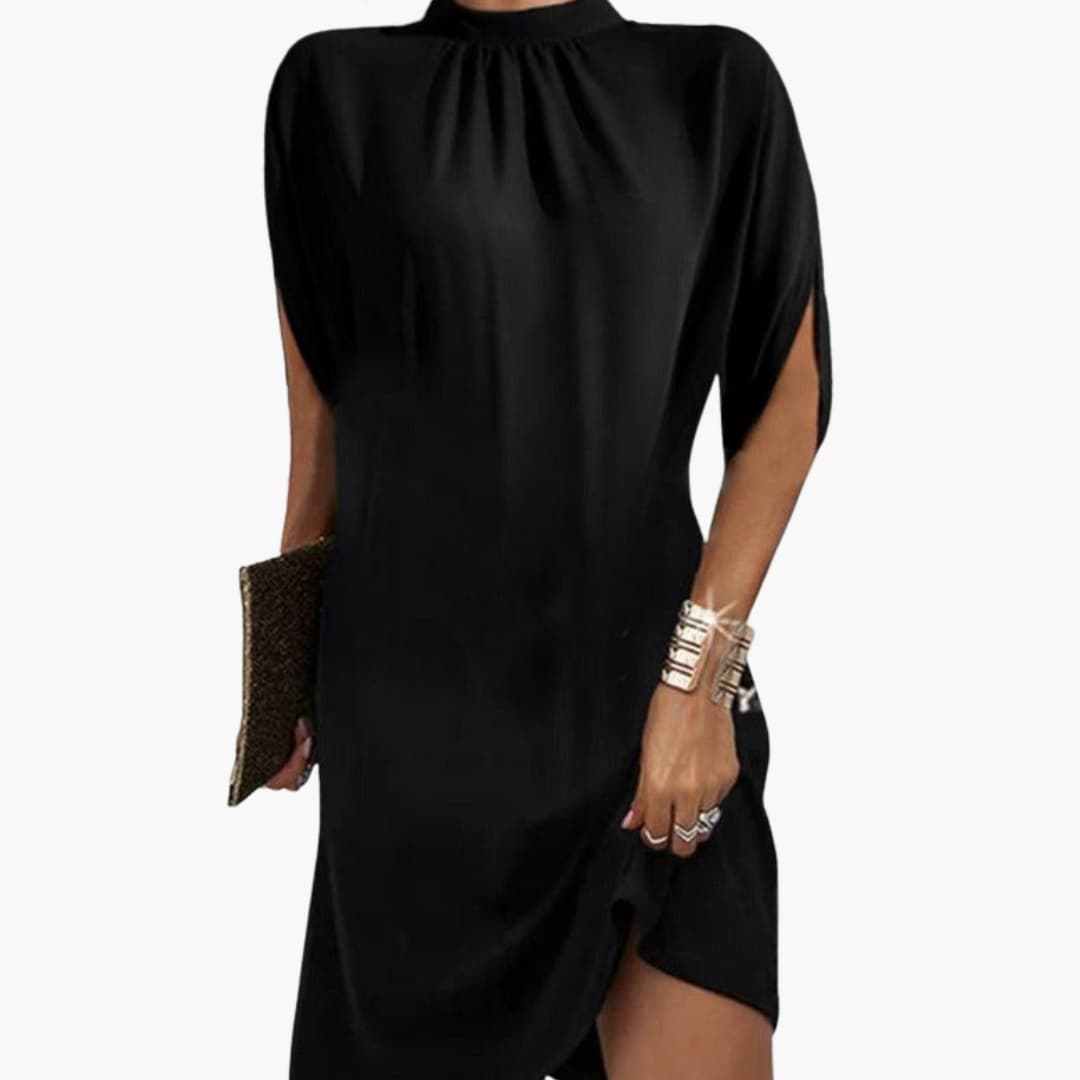 Short Sleeve Mini Dress for Women with Mock Neck