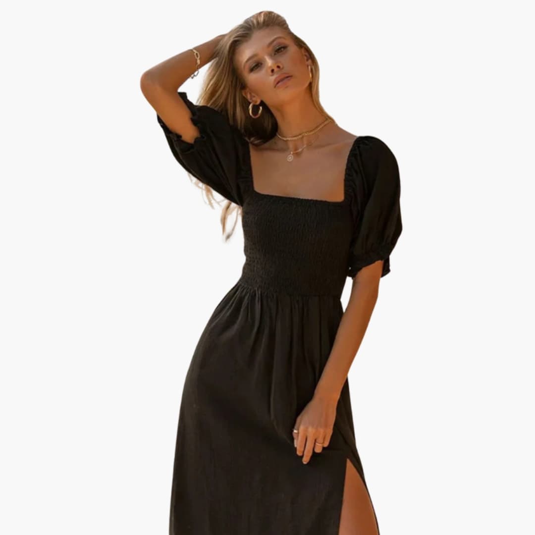 Casual Cold Shoulder Summer Dress with Ruffled Top