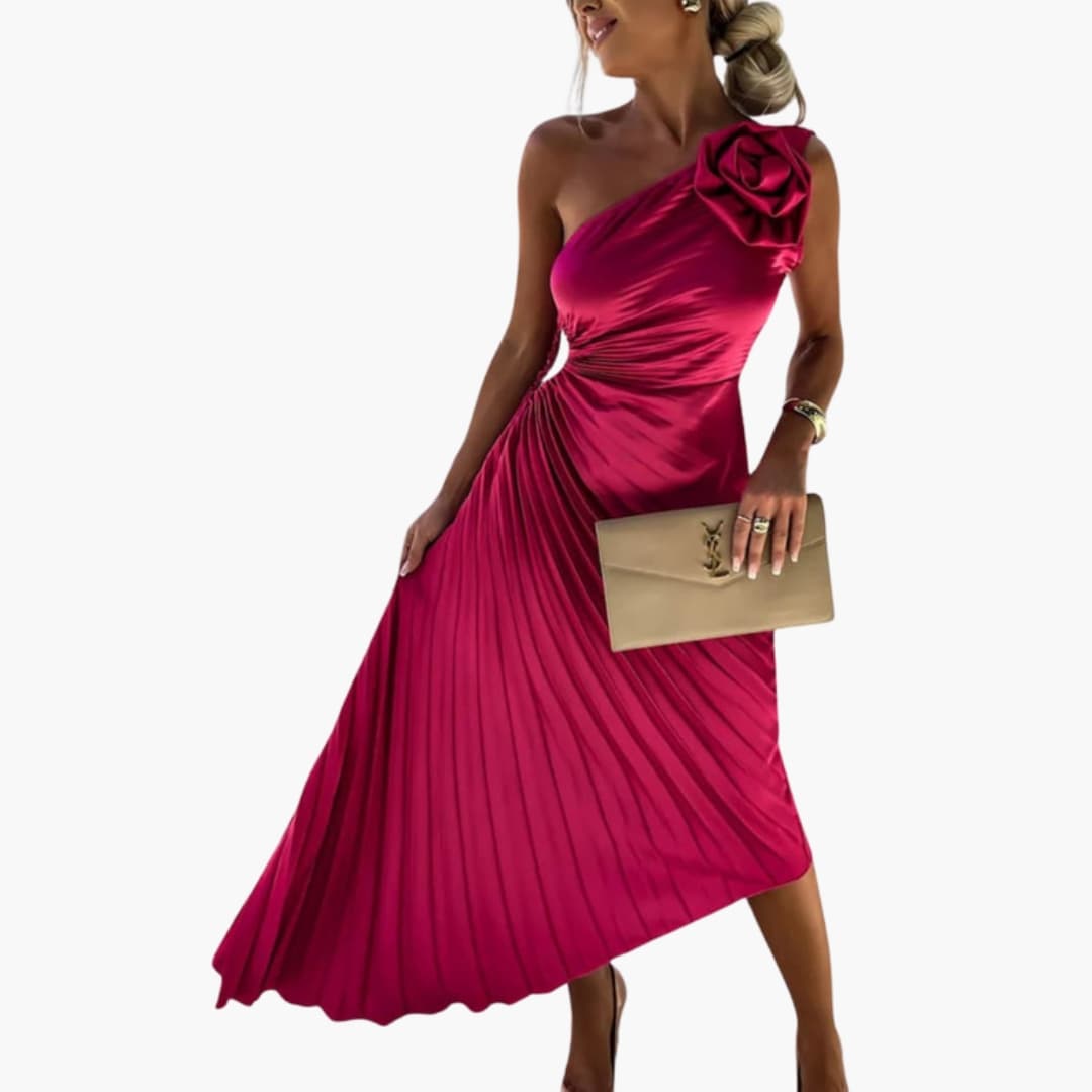 Chic Off Shoulder Midi Dress with Floral Details