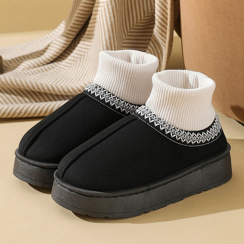 Cozy Geometric Ankle Boot Slippers | Soft Fit Ribbed Cuff