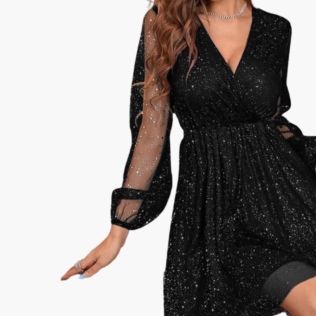 Sparkly V Neck Mini Party Dress
